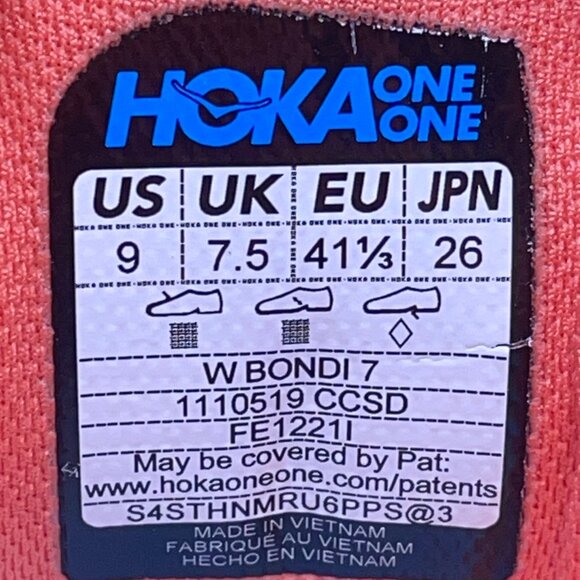 Hoka Women’s Coral & Yellow Mesh Bondi 7 Cushioned Running Shoes Trainers Size 9 - Picture 5 of 8